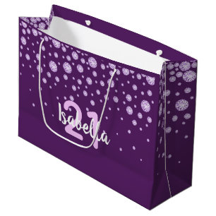 21st birthday purple pink name diamonds large gift bag