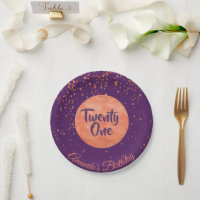 21st birthday purple rose gold confetti name