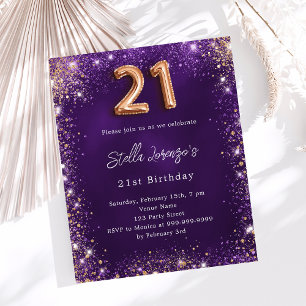21st Birthday purple rose gold invitation