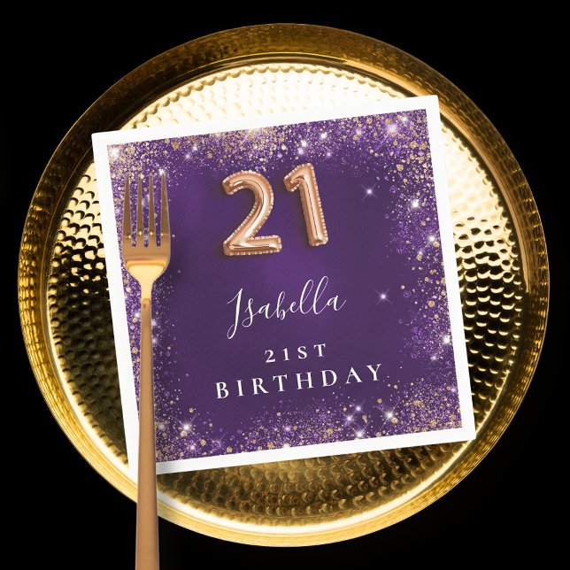 21st birthday purple rose gold name napkin (Creator Uploaded)