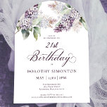 21st Birthday Purple Spring Lilac Flower Arch Invitation<br><div class="desc">Soft watercolor purple lilacs create a pretty springtime 21st birthday invitation. The calligraphy adds an elegant aesthetic. This 21st birthday invitation is available in both traditional cardstock and a downloadable version. It is part of the Purple Spring Lilac Flower collection. It lets you choose a theme and then easily create...</div>