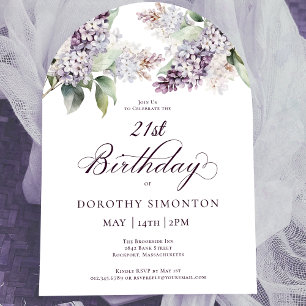 21st Birthday Purple Spring Lilac Flower Arch Invitation
