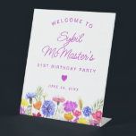 21st Birthday Purple Wildflowers Welcome Sign<br><div class="desc">Elegant spring watercolor wildflowers create a beautiful and feminine floral border that is accented with small heart. A trendy font combination gives it a modern aesthetic. All of the text is editable.</div>