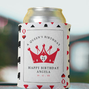 21st Birthday Queen of Hearts Casino Poker Card Can Cooler