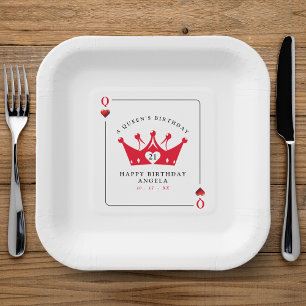 21st Birthday Queen of Hearts Casino Poker Card Paper Plate