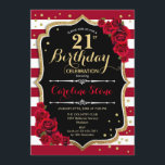 21st Birthday - Red Gold Black White Stripes Roses Invitation<br><div class="desc">21st Birthday Invitation
Elegant marsala wine red black white design with faux glitter gold. Dark red stripes with roses. Perfect for an elegant birthday party.</div>