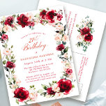 21st Birthday Red Rose Pink Peony Invitation Postcard<br><div class="desc">Elegant red roses and pink peonies are nestled in dark green leaves to create a beautiful floral frame that surrounds your birthday details. Traditional and classic calligraphy adds a luxe aesthetic to the design. You'll be proud to send this to your guests.</div>