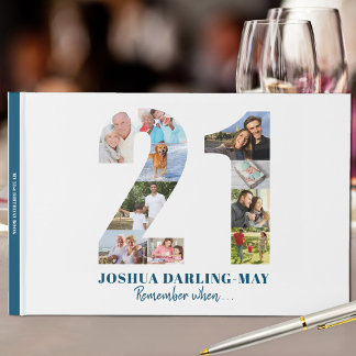 21st Birthday Remember When ... Blue Photo Collage Guest Book