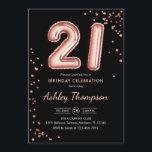 21st Birthday - Rose Gold Balloons Black Invitation<br><div class="desc">21st birthday party invitation. Elegant design in faux glitter rose gold and black. Invite card features rose gold number 21 balloons and script font. Perfect for a stylish bday celebration. Message me if you need custom age.</div>