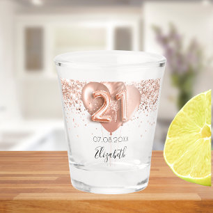 21st birthday rose gold balloons name shot glass