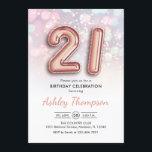 21st Birthday - Rose Gold Balloons Pink Lights Invitation<br><div class="desc">21st birthday party invitation. Elegant design in faux glitter rose gold with pastel pink and purple lights. Invite card features gold number 21 balloons and script font. Perfect for a stylish bday celebration. Message me if you need custom age.</div>