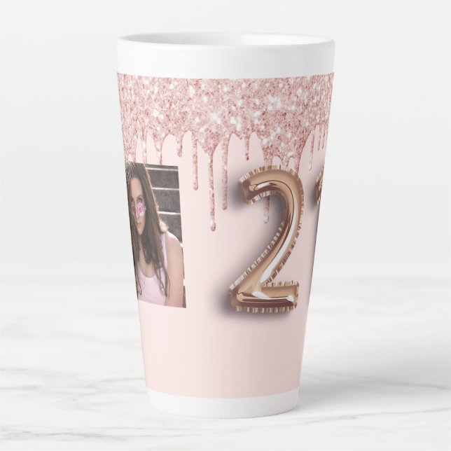 21st birthday rose gold blush drips photo latte mug (Front)