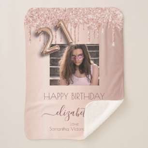 21st birthday rose gold blush friends photo sherpa blanket