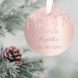 21st birthday rose gold blush glitter drips ornament