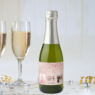 21st birthday rose gold blush glitter drips photo sparkling wine label