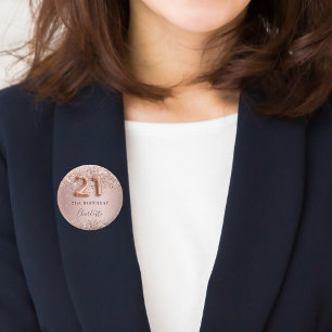 21st birthday rose gold blush glitter name tag 3 cm round badge