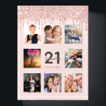 21st birthday rose gold blush pink glitter photo paperweight<br><div class="desc">A glamorous and unique 21st birthday gift or keepsake, celebrating her life with a collage of 8 of your photos. Personalize and add a name, age 21 and a date. Gray and dark rose gold colored letters. Elegant and trendy blush pink background color. Decorated with rose gold colored faux glitter...</div>