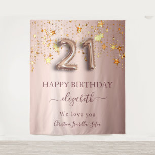 21st birthday rose gold blush stars friends tapestry