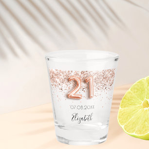 21st birthday rose gold confetti name shot glass