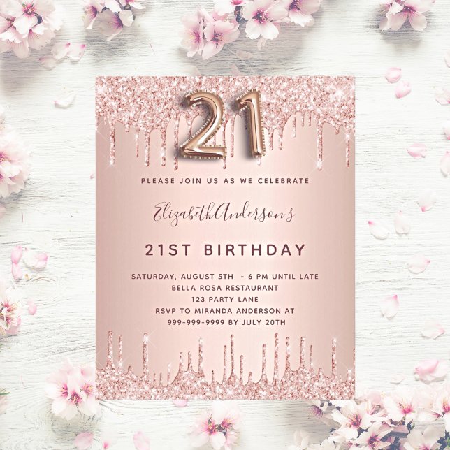 21st Birthday rose gold drips invitation (Creator Uploaded)