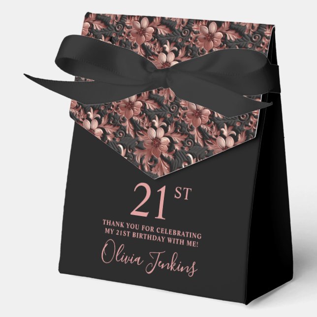 21st Birthday Rose Gold Floral Thank You  Favour Box (Front)