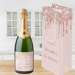 21st birthday rose gold glitter drips name wine gift bag<br><div class="desc">A gift bag for a girly and glamourous 21st birthday. A rose gold, pink background with faux rose gold glitter drip, paint dripping look. The text: The name is written in dark rose gold with a modern hand lettered style script. Personalise and add a date, age 21 and a name....</div>