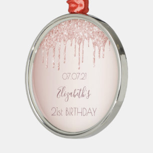 21st birthday rose gold glitter drips pink 21 metal tree decoration