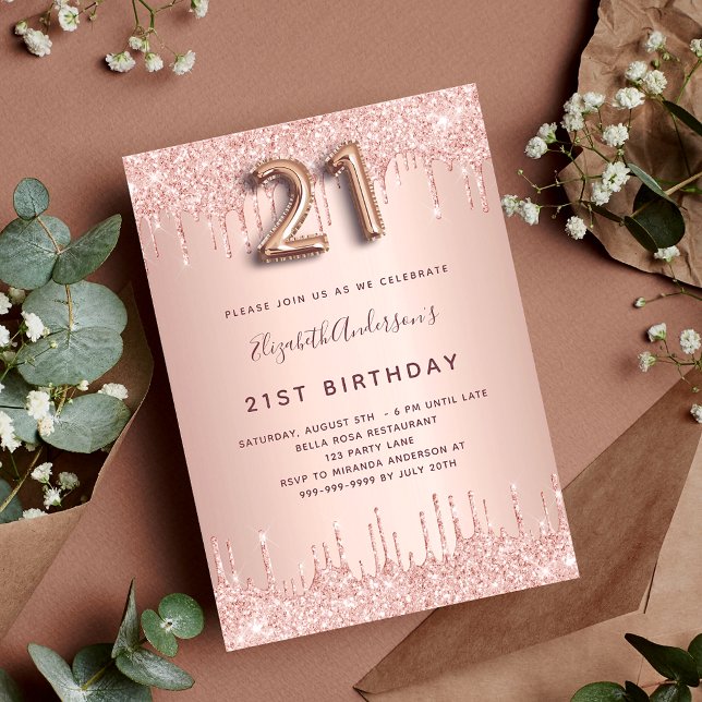 21st Birthday rose gold glitter pink luxury Invitation (Creator Uploaded)