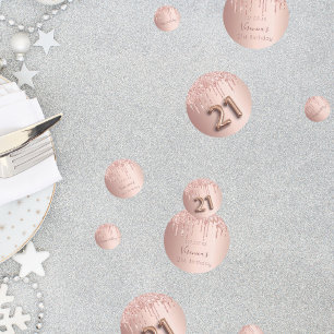 21st birthday rose gold glitter pink monogram confetti