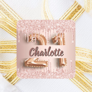 21st birthday rose gold glitter square sticker