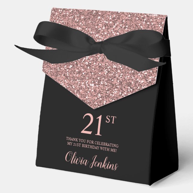 21st Birthday Rose Gold Glitter Thank You Favour Box (Front)