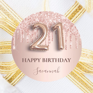 21st birthday rose gold pink classic round sticker