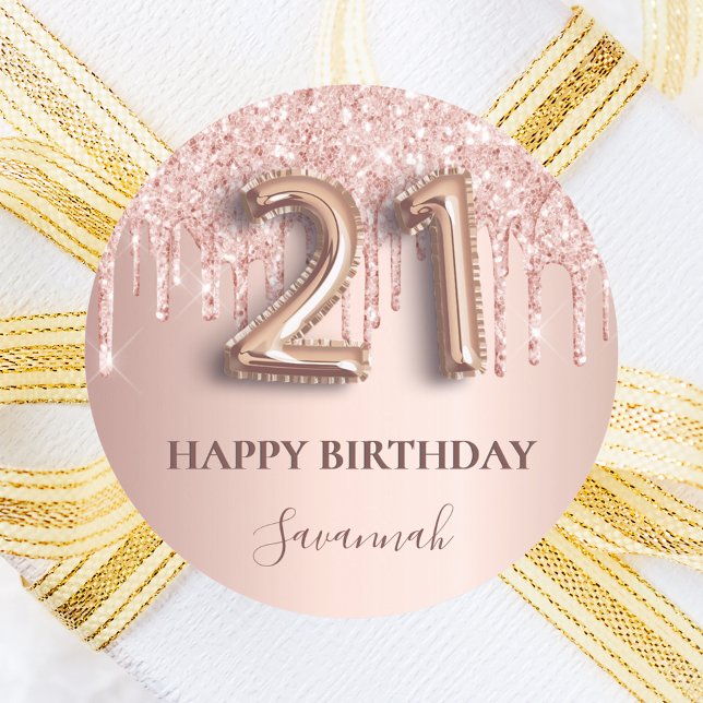 21st birthday rose gold pink classic round sticker (Creator Uploaded)