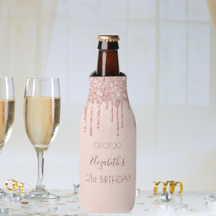 21st birthday rose gold pink drips bottle cooler