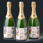 21st birthday rose gold pink glitter photo legal sparkling wine label<br><div class="desc">A bottle label for a 21st birthday party, celebrating her life with a collage of 8 of your photos. Personalise and add a name, age 21 and a date. Date of birth or the date of the party. White and dark rose gold coloured letters. Elegant, feminine blush pink background, decorated...</div>