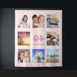 21st birthday rose gold pink photo collage tapestry<br><div class="desc">For a 21st birthday, celebrating her life with a collage of 8 of your photos of her friends, family, interest or pets. Personalise and add her name, age 21 and a date. Date of birth or the date of the birthday party. Pink and purple coloured letters. Girly and trendy rose...</div>