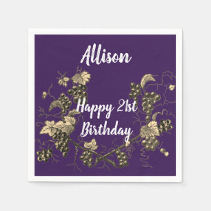 21st Birthday Royal Purple Elegant Vintage Grapes Napkin