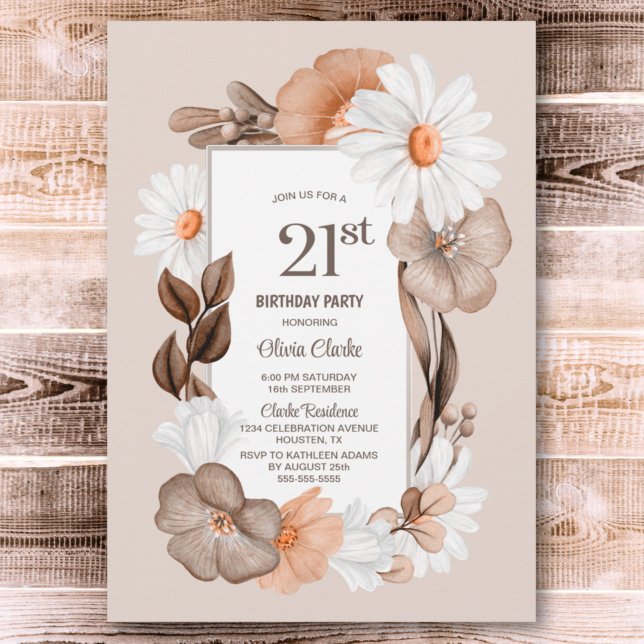 21st Birthday Rustic Boho Floral Party Invitation (Creator Uploaded)