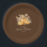 21st Birthday Rustic Boho Pumpkin Fall Custom Paper Plate<br><div class="desc">Elegant watercolor orange pumpkins are nestled in a variety of fall foliage and flowers. A dark,  rich brown background frames it to perfection. Perfect for an autumn celebration.</div>