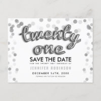 21st Birthday Save The Date Silver Balloon Glitter