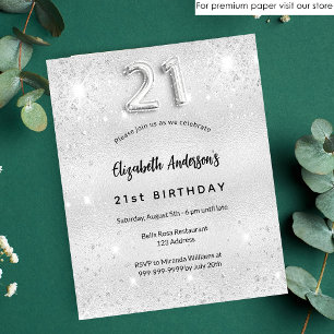 21st birthday silver glitter budget invitation flyer