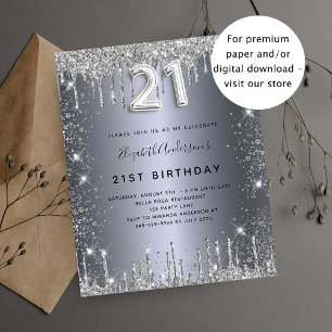 21st birthday silver glitter budget invitation flyer