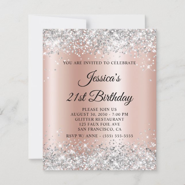 21st Birthday Silver Glitter Rose Gold Shimmer (Front)