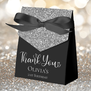 21st Birthday Silver Glitter Thank You Favour Box