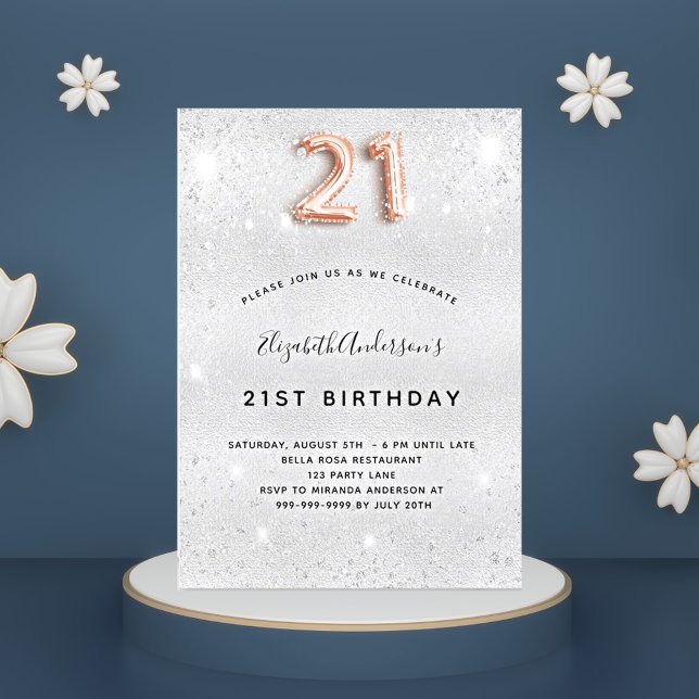 21st birthday silver gold glitter invitation (Creator Uploaded)