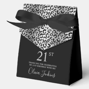 21st Birthday Silver Leopard Print Thank You Favour Box