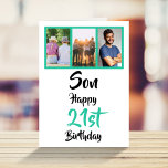 21st Birthday Son Green Modern Photo Collage Card<br><div class="desc">Put a smile on a face with this personalised 3 photo collage 21st birthday card for your son. - Simply click to personalise this design 🔥 My promises - This design is unique and is designed with you in mind 🙏 Thank you for supporting my small business - If you...</div>
