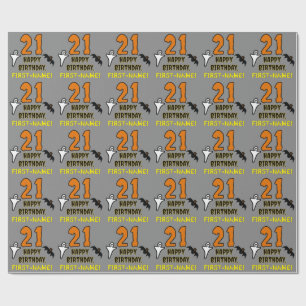 21st Birthday: Spooky Halloween Theme, Custom Name Wrapping Paper