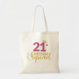 21st Birthday Squad Party Birthday Crown Pink Gold Tote Bag