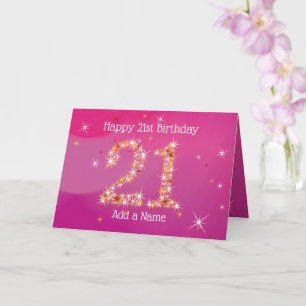 21st Birthday - Star Numbers - Pink - Age 21 Card